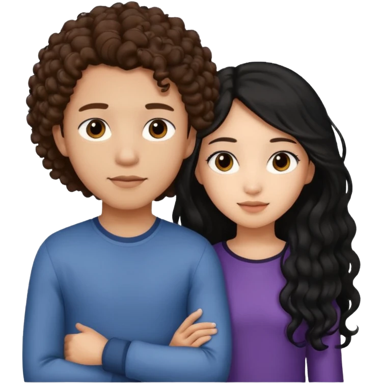 a lightskin boy with brown curly hair putting his arm around an asian girl with straight long black hair emoji