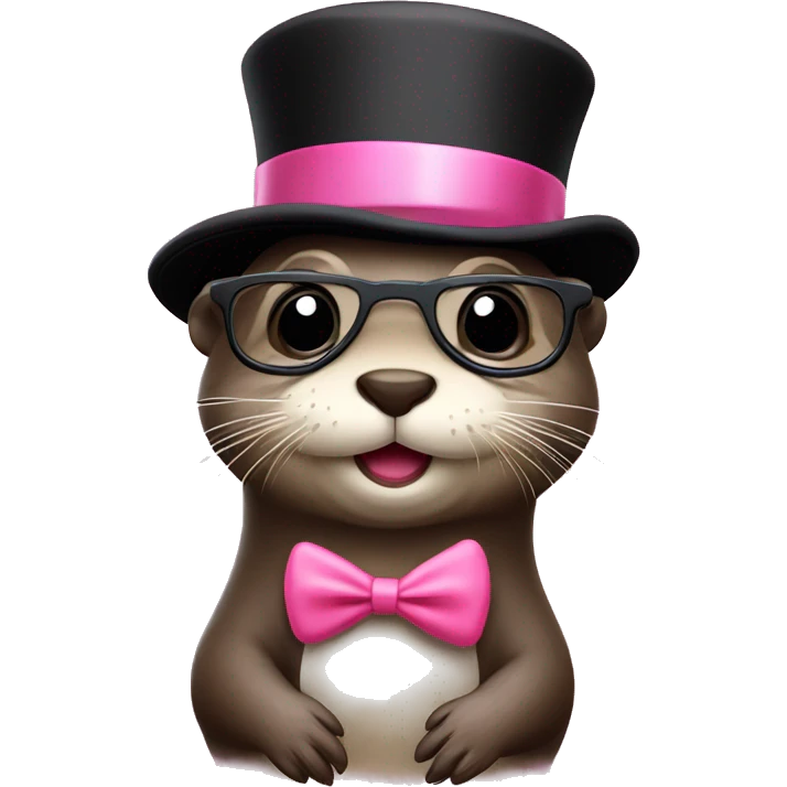 Cute Otter with glasses and top hat holding pink clam  emoji