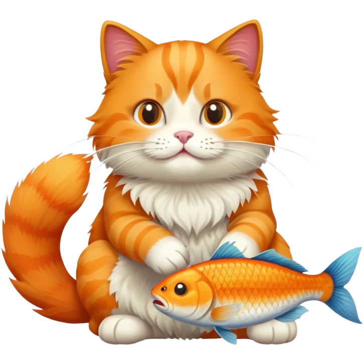 orange cat sitting and eating a fish emoji