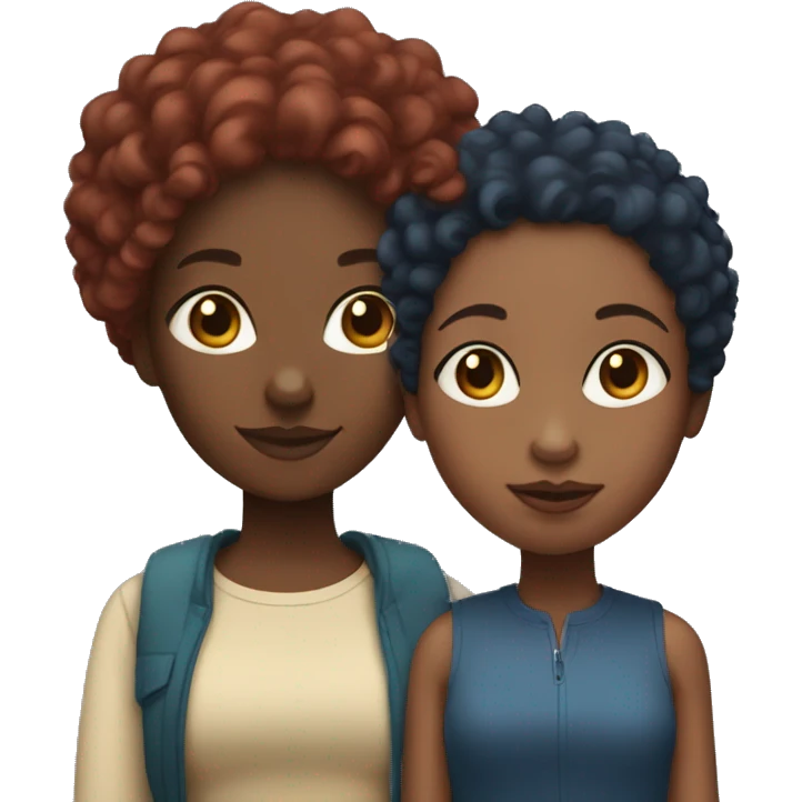 Black girl with curly burgundy hair with her mom that is light skin and has short blue hair emoji