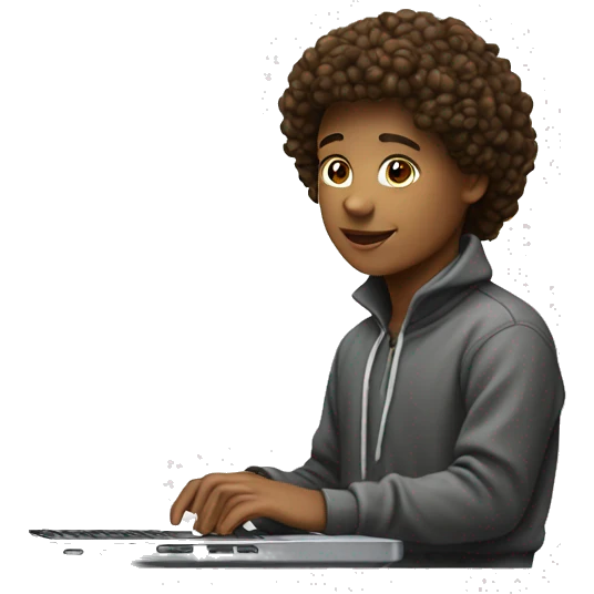Adolescente en su laptop Apple blanco emoji