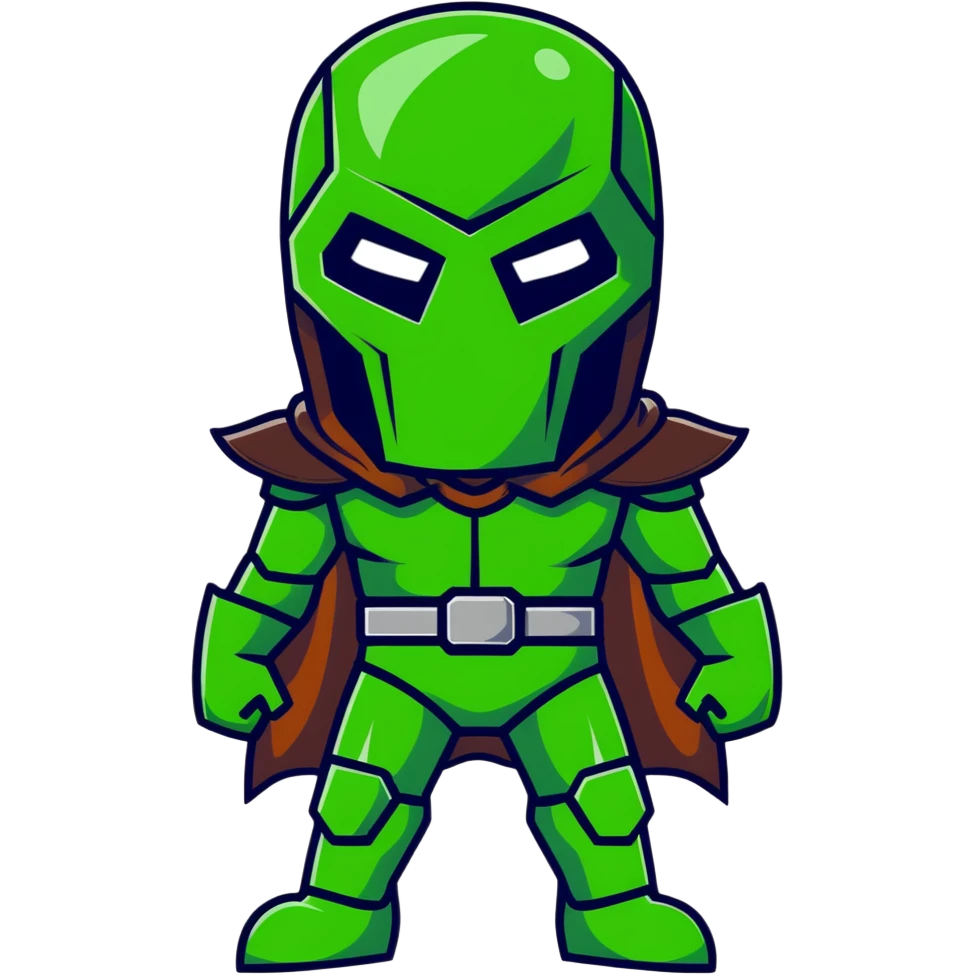 Doctor Doom standing tall with bright green eyes behind metal mask emoji