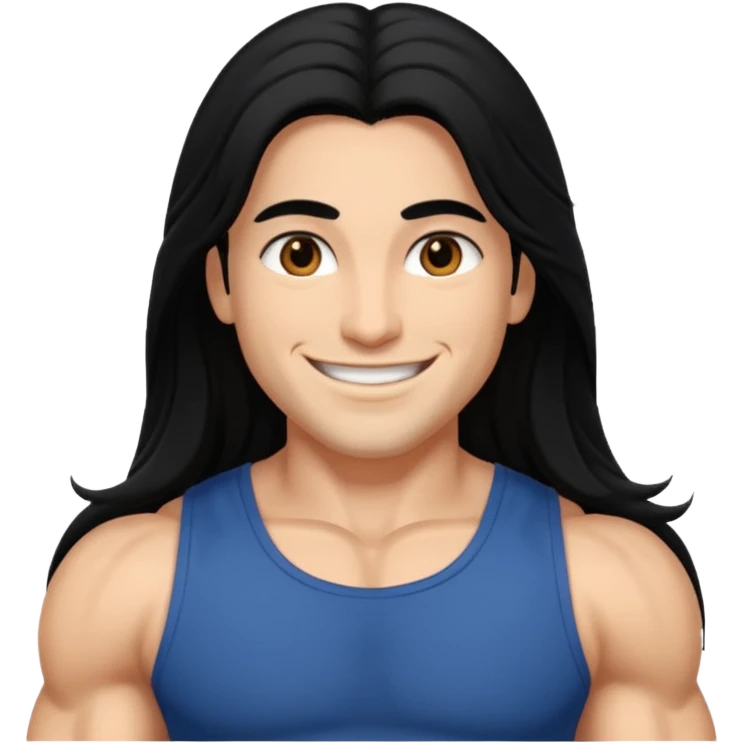 Branca, com cabelo grande preto, olho castanhos escuro musculosa emoji