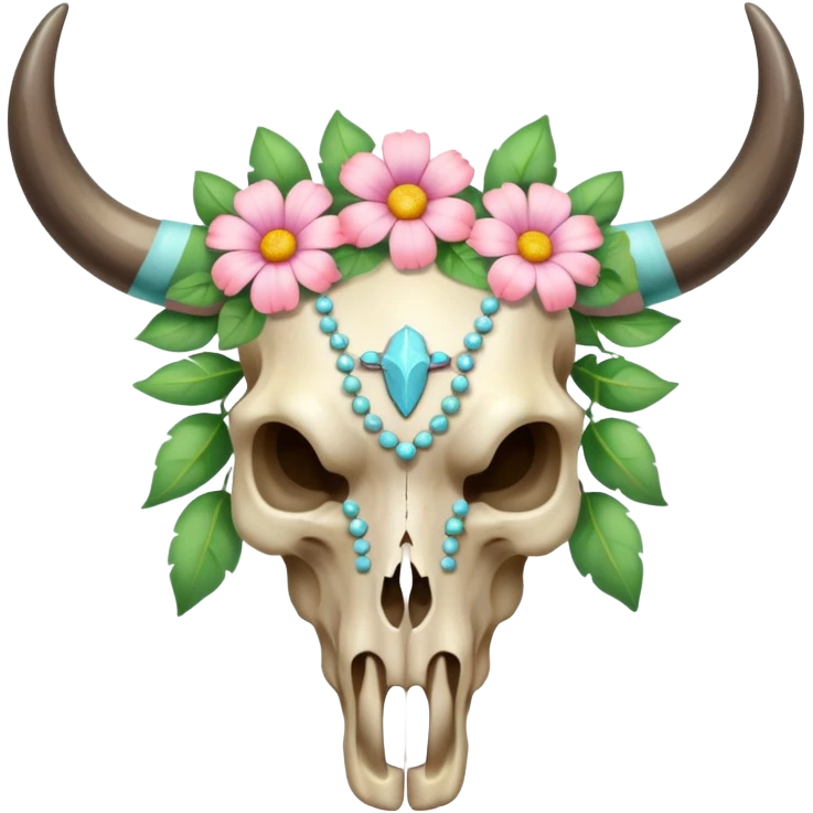 Romantic Pastel Bull skull with pastel flowers  emoji