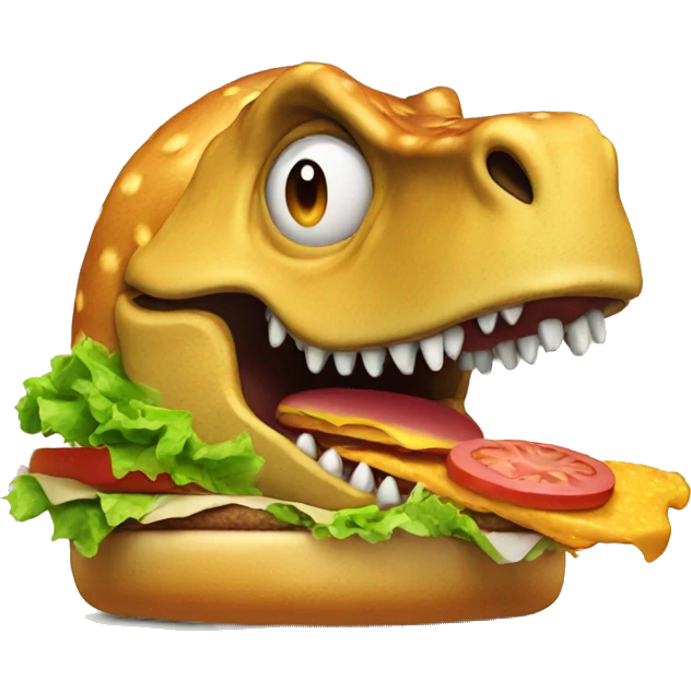 Dinosaur eating a burger emoji