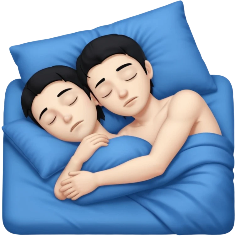 pale man with black hair sleeping on blue sheets emoji
