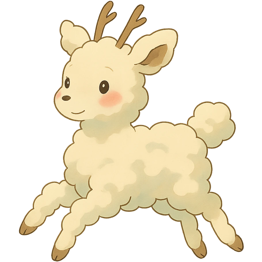 vanilla cloud doe with rosy cheeks, floating, ghibli style emoji