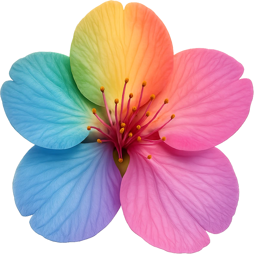 show  one rainbow cherry blossom without a stem , remove background emoji