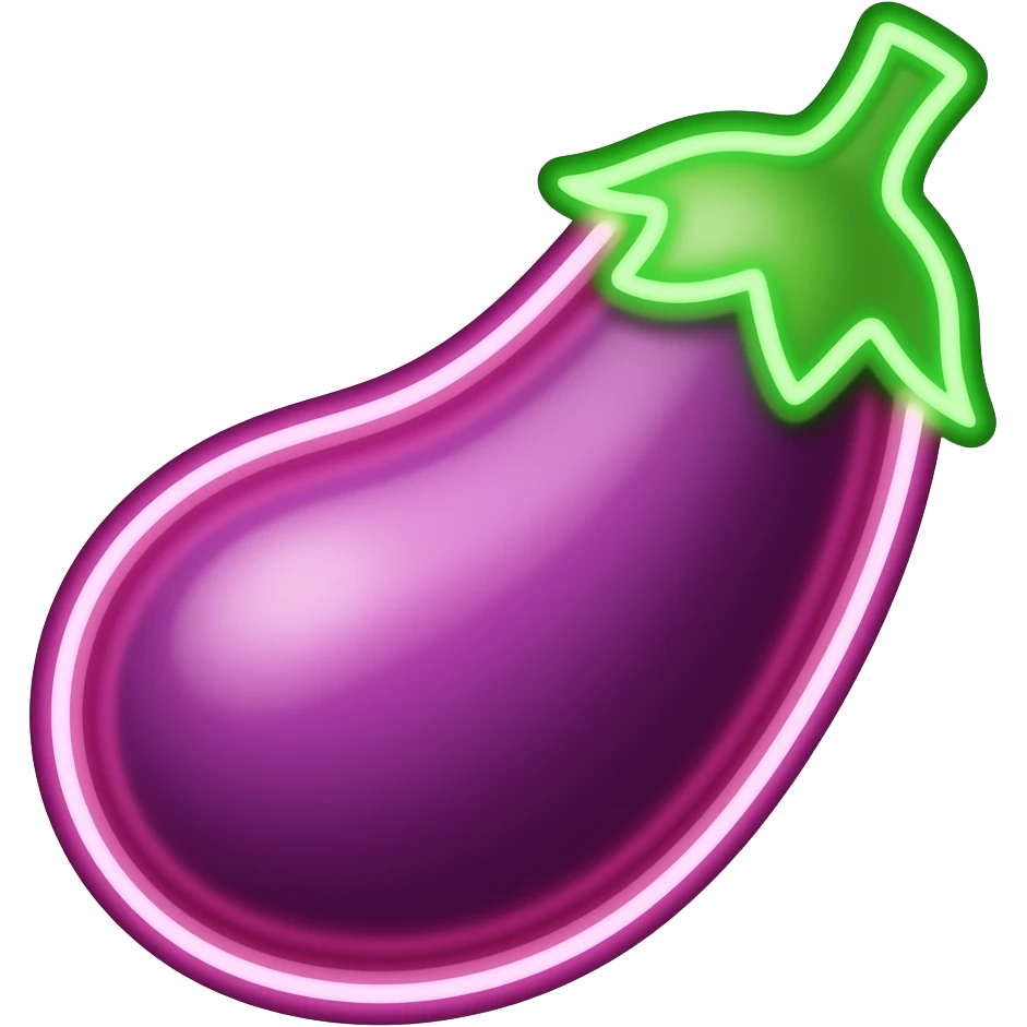 Neon sign that is an eggplant emoji