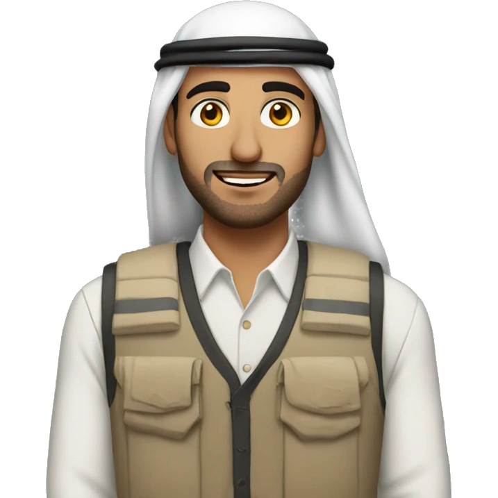 an arab guy with a  vest infront of a building emoji