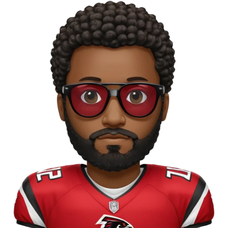 Black man with black sunglasses and curly short
 hair with a full beard and sideburns in Atlanta falcons jersey emoji
