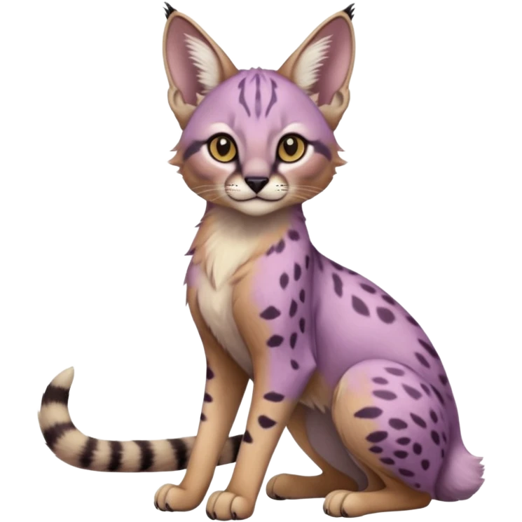 Realistic real life cute cool beautiful gorgeous floral pastel-lilac-violet-lavender caracal-serval-civet-genet-hybrid-animal-Fakémon-fursona photo IRL outside (full body) emoji
