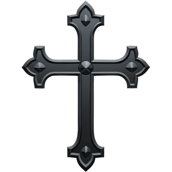 Minimal emoji, simple gothic cross forged from matte black metal, thick balanced proportions, fashion avant-garde minimalism, no decoration, no glow, no neon, flat emoji style, centered, transparent background emoji