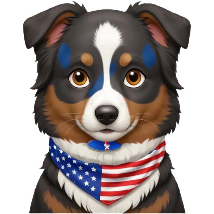 Black Australian shepherd wearing an American flag bandana around collar emoji