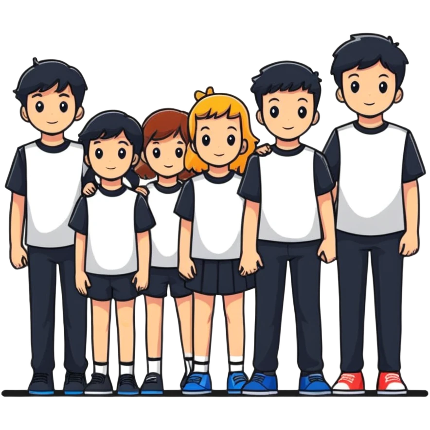 Seven boys and three girls standing together as a group emoji