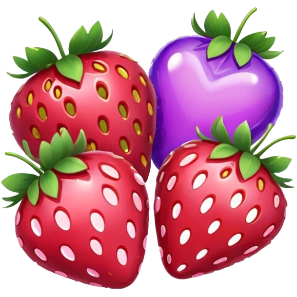 strawberries, pink and purple hearts, candy emoji