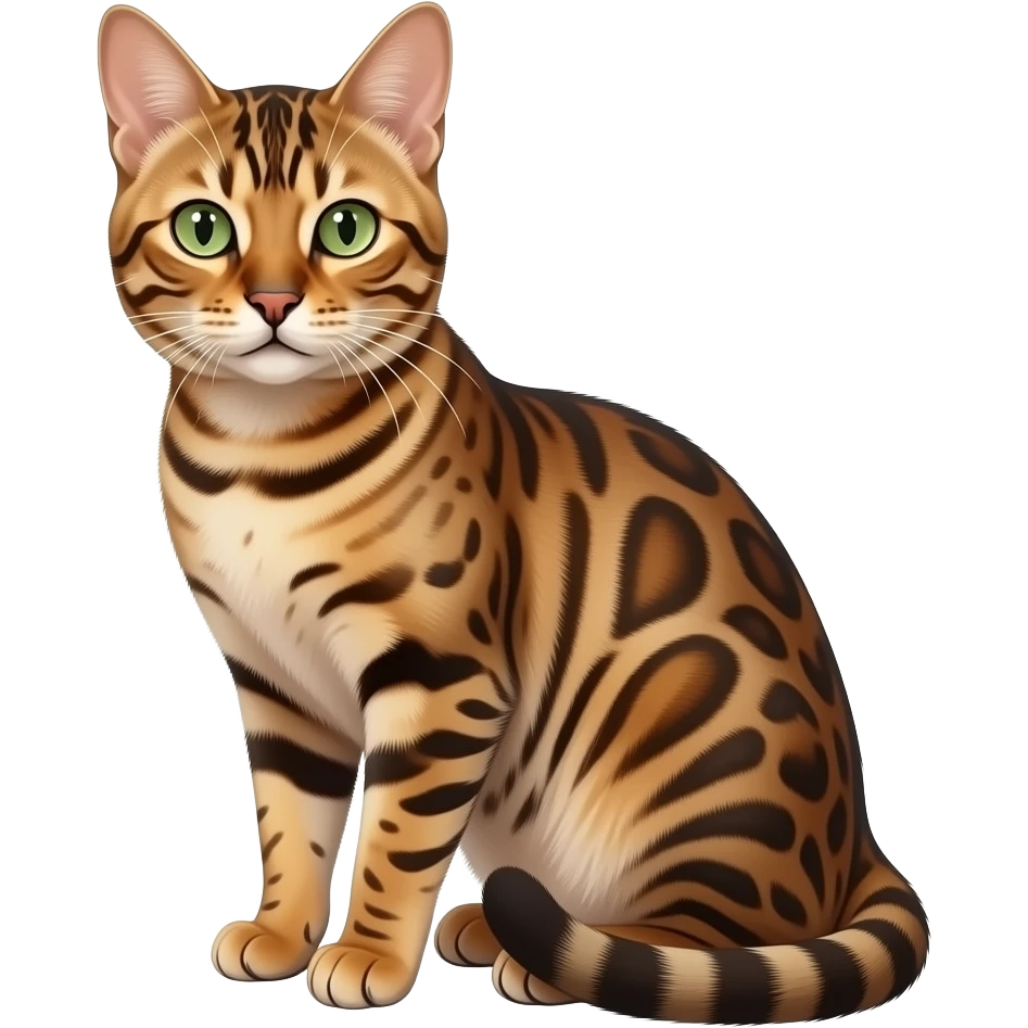 Realistic sitting slim thin beautiful fine aesthetic Bengal cat emoji