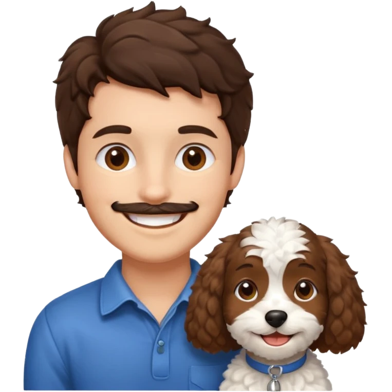 emoji of brunette man, brunette woman and cockapoo emoji