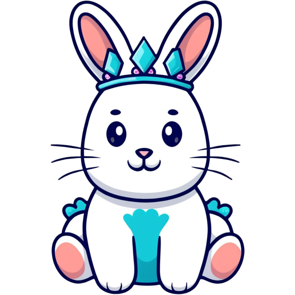 Turquoise blue rabbit with jewelled crown emoji