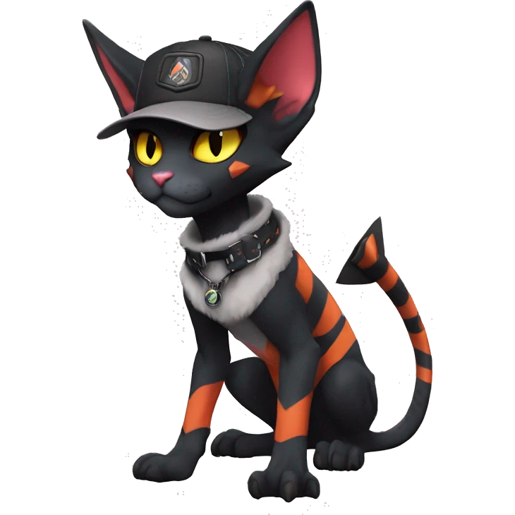 Cool Anthro Noivern-Litten-Sphynx-Pokémon with edgy stripes collar punk techwear cool Cap hat Full Body emoji