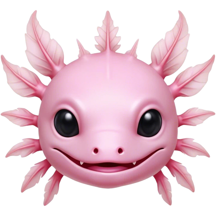 Cinematic Noble Axolotl Portrait Emoji, Poised and regal, with a slender, graceful build and smooth, pale pink skin adorned with feathery external gills, deep-set soulful dark eyes, Simplified yet sharp and sophisticated features, highly detailed, glowing with a soft, ethereal glow, high shine, intelligent and enigmatic, stylized with an air of aquatic elegance, focused and attentive, soft glowing outline, capturing the essence of a watchful and mystical creature, so majestic it feels as though it could glide out of the screen with effortless authority! emoji