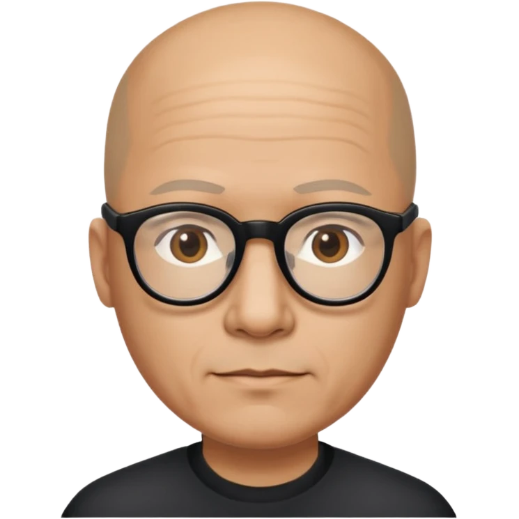 Almost bald 50 year old man of mixed descent, half Asian, half White wearing black thick-rimmed glasses. emoji