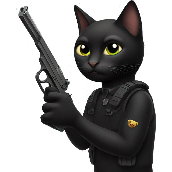 Black cat with gun emoji