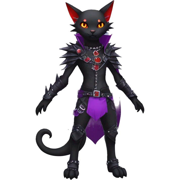 cool edgy black punk red Purple ethereal fantasy nargacuga-bat-cat-Fakemon spiked collar harness full body emoji