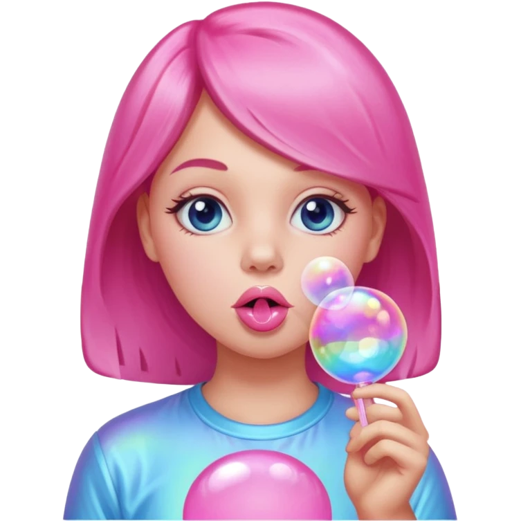 Girl blowing bubble gum emoji