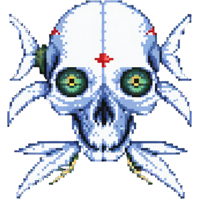 pixel art fish skull logo with X eyes and bone elements emoji