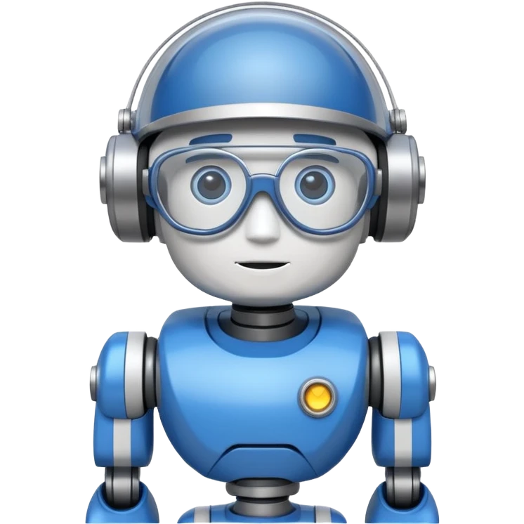 blue and white astrobot with copilot glasses emoji