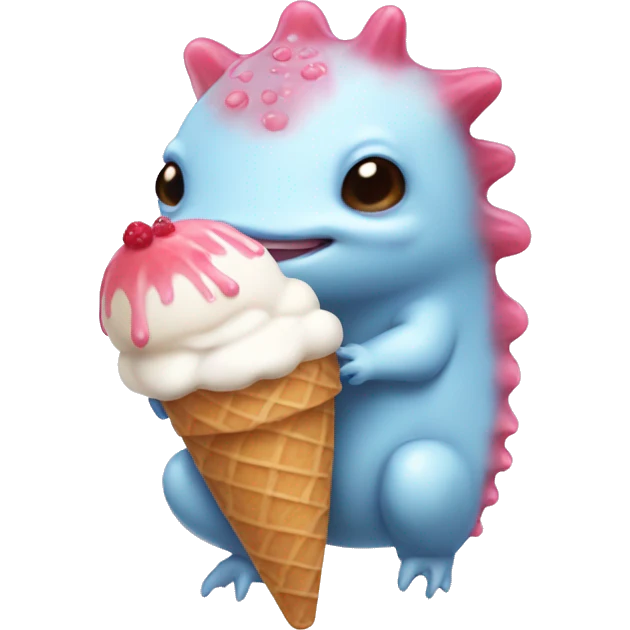 An axolotl looking cute with an ice cream  emoji