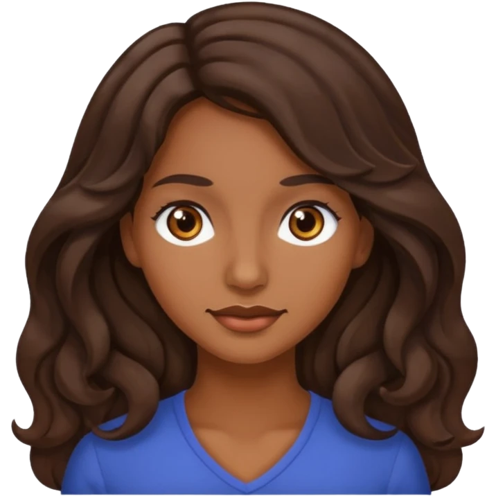 mujer trigueña oscura ,  pelo ondulado,  pelo largo  color marron oscuro, ojos marrones oscuros emoji