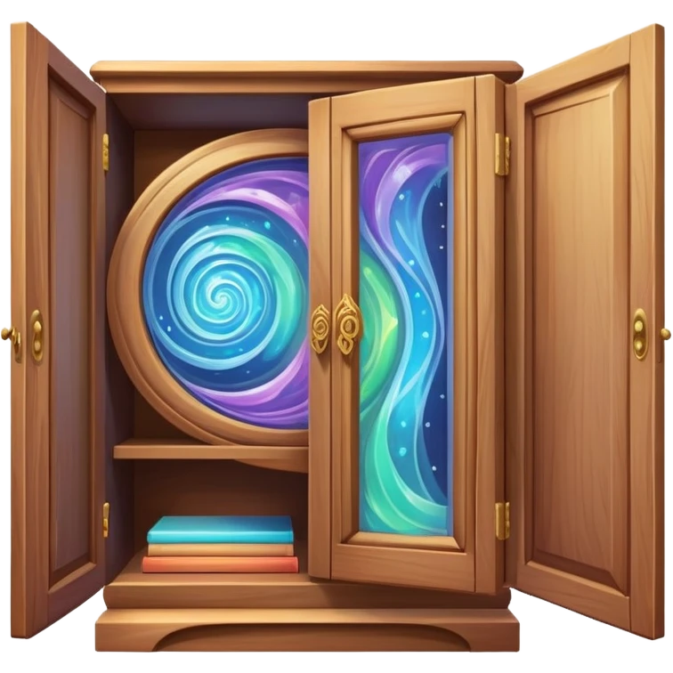 magical vanishing cabinet with doors partially open showing mystical energy inside emoji