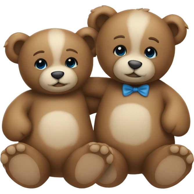 Two teddy bears cuddling one has blue eyes the other one has green eyes emoji