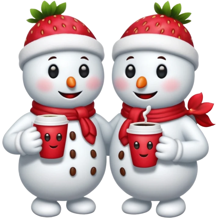 snowmen holding strawberry and coffe emoji