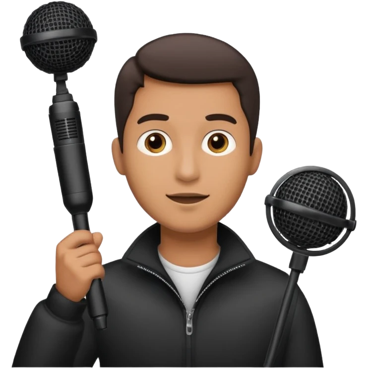 man holding a long over head boom microphone emoji