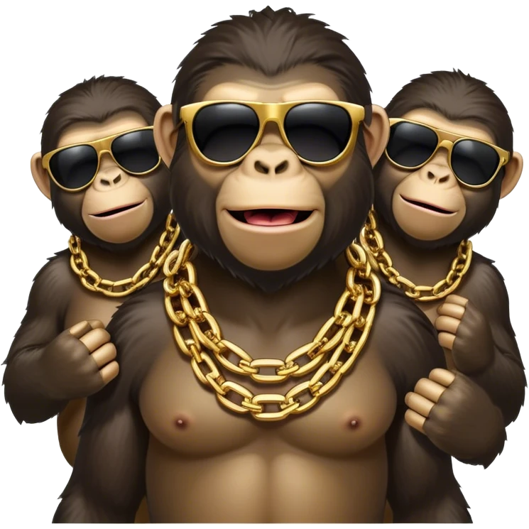 choir of apes with big golden chain on the neck wearing sunglasses singing song emoji