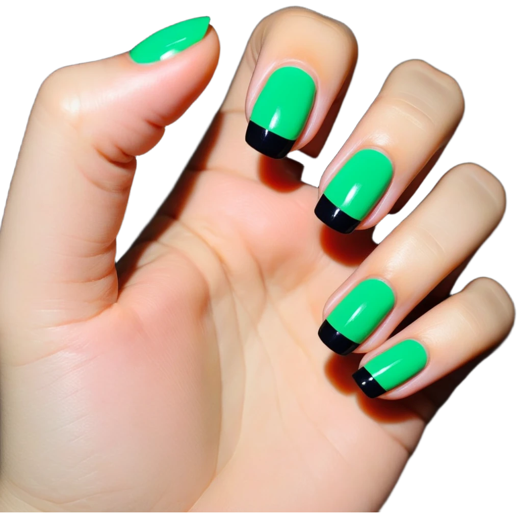 fingernail with bright green polish emoji