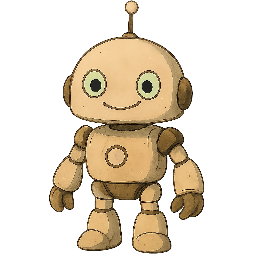 ghibli style cute AI robot with a friendly face emoji
