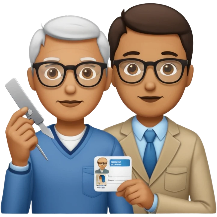 Scissors cutting man ID card in 2 parts.hyper realistic emoji