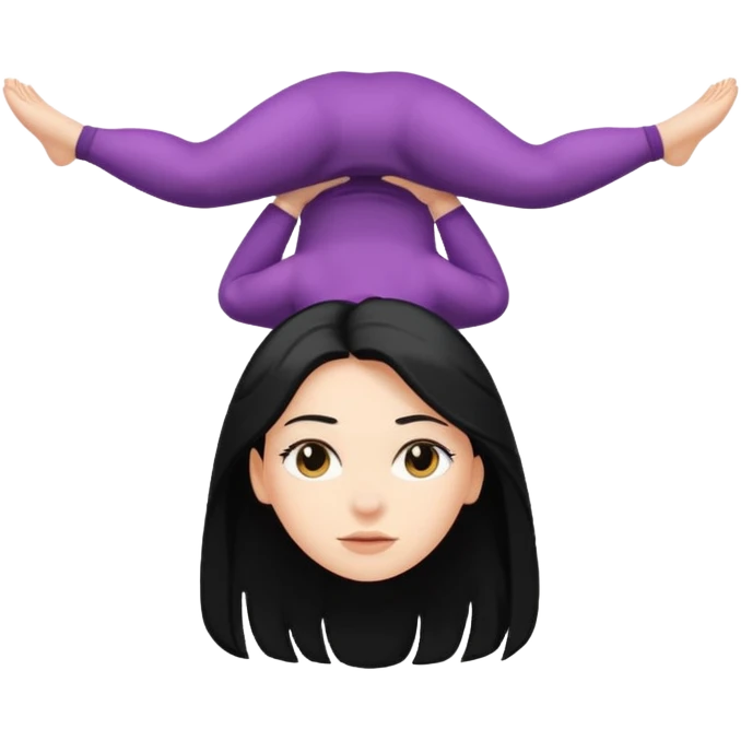 white girl with black long hair standing on her head emoji