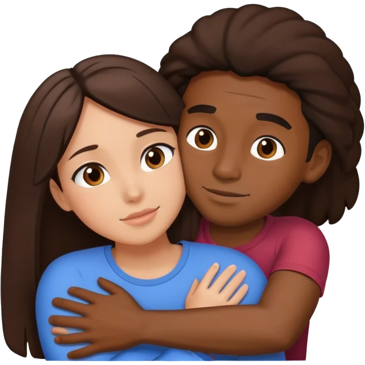 Black man hug brunette girl emoji