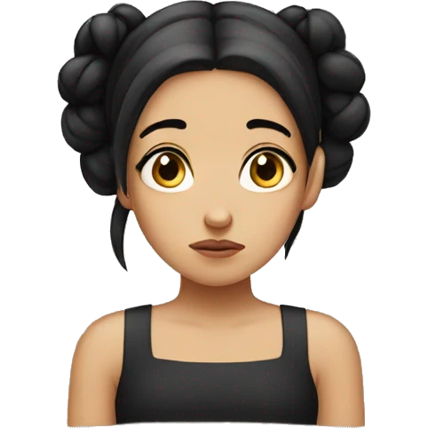 sad girl with black hair in two buns emoji