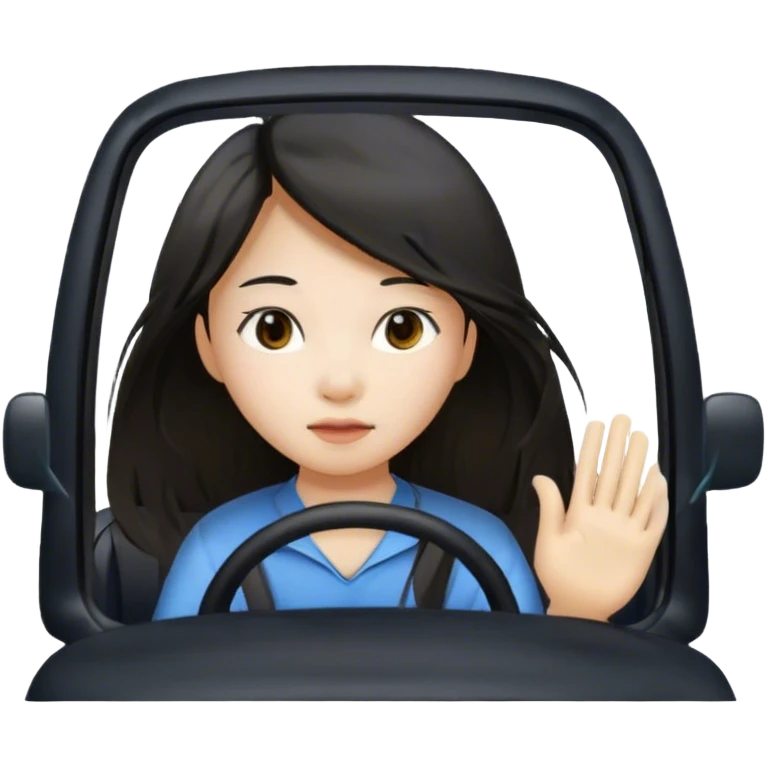 Long hair asian girl driving on her way  emoji