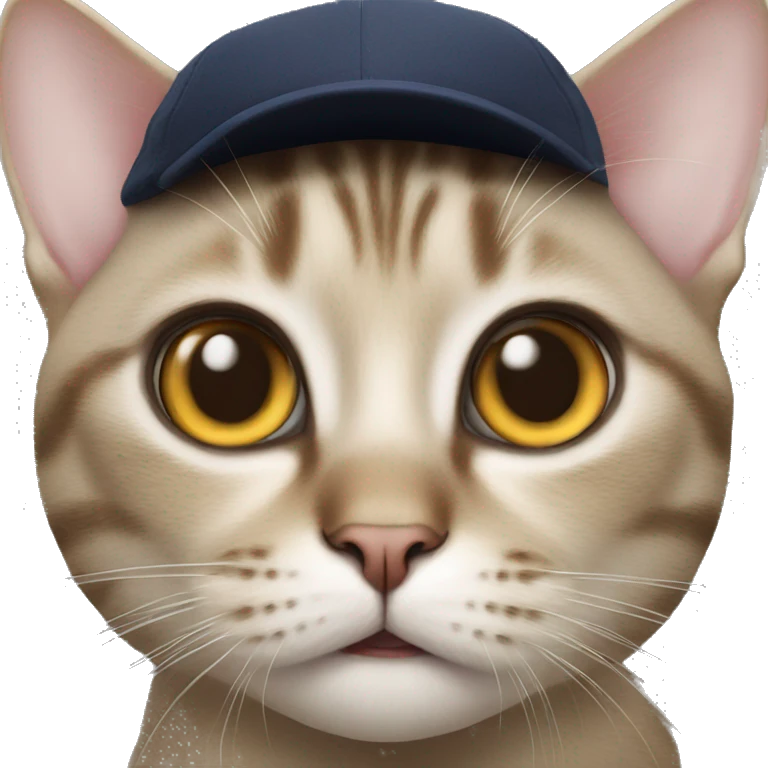 Cat with cap, looking smart and surprised Very big eyes emoji