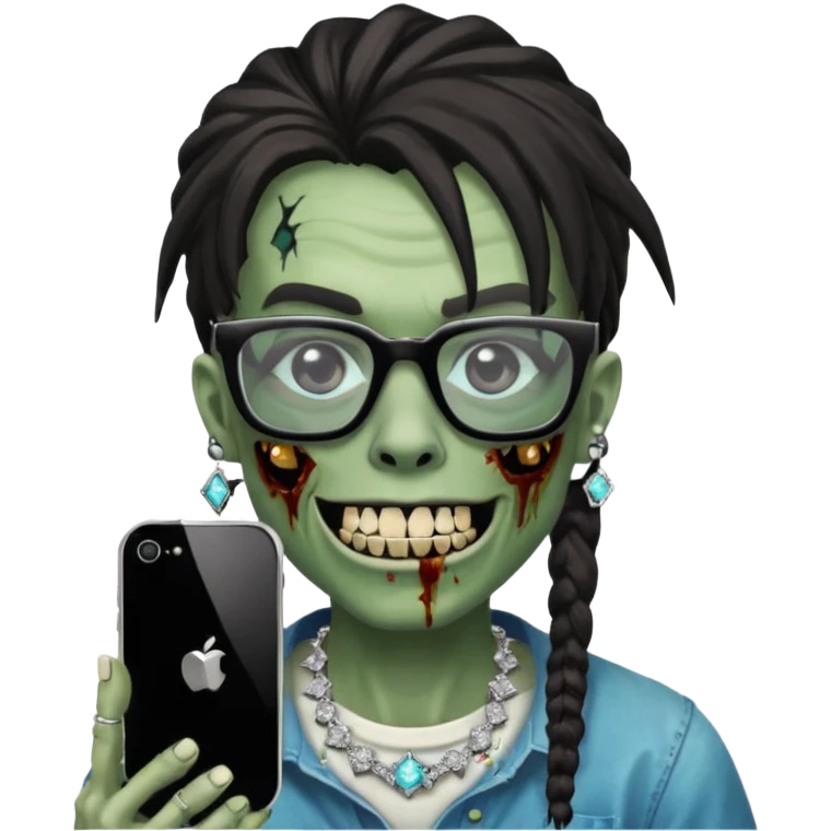 zumbi do iPhone com grillz de diamante, com nudread preto e óculos quadrado emoji