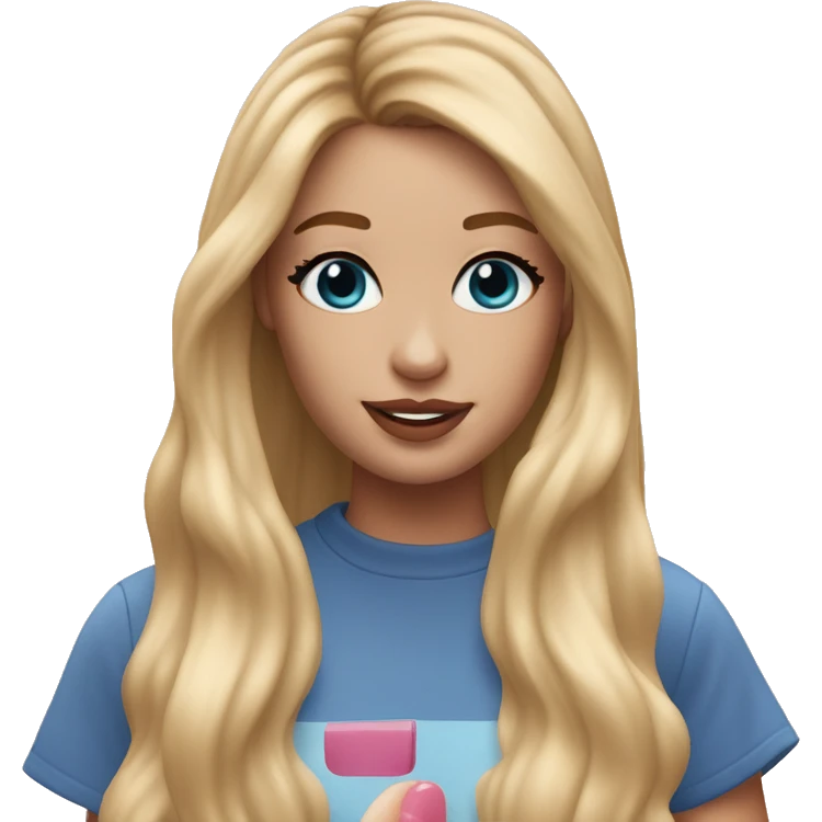 a 30 year old girl who looks like margo robbie wearing make up, has long blonde hair, blue eyes and is scrolling through tiktok  emoji