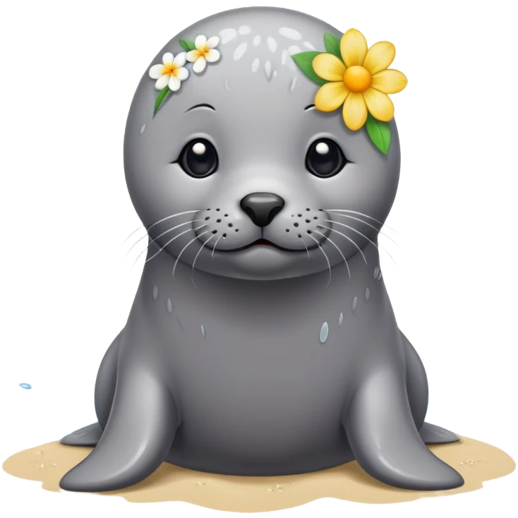 Seal on the beach with the flower on the head emoji