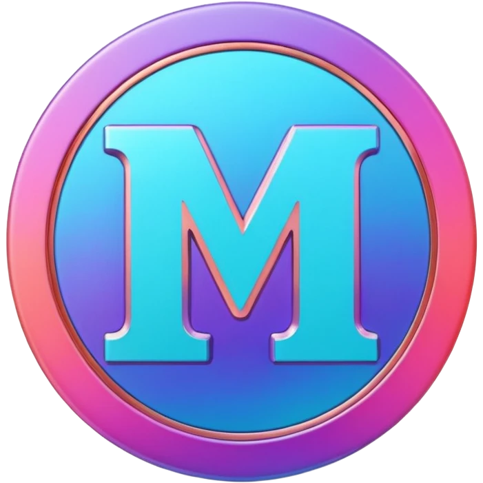 Credit coin in gradient of turquoise, blue, pink, purple, and coral as the main surface 3d rotate V letter emoji